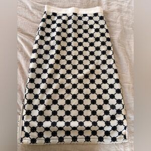 Tory Burch Cream & Navy Patterned Knit Midi Skirt